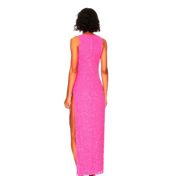 NEW! H:ours Revolve Juniper Maxi Gown Dress All over Beaded Side Cut Hot Pink XS - Picture 2 of 11